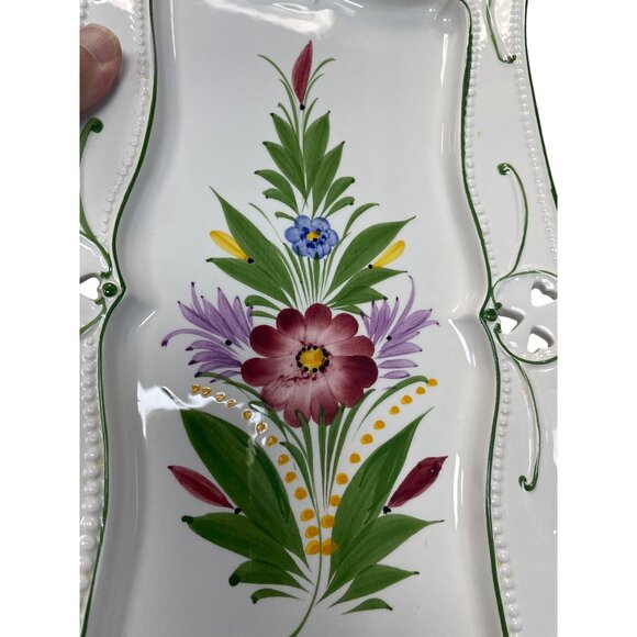 RCCL Portugal Hand-Painted Floral Heart Trinket Dish 15.5"x8" SKU 9323 - Picture 5 of 12